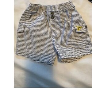 Absorba Paris Boys Blue‎ White Striped Seersucker Cargo Shorts 6-9 Months